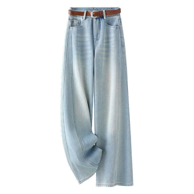 拉夏贝尔小个子直筒牛仔裤女春秋2026新款宽松浅蓝色窄版直筒裤子,淘宝优惠券,粉丝福利购,淘宝优惠卷