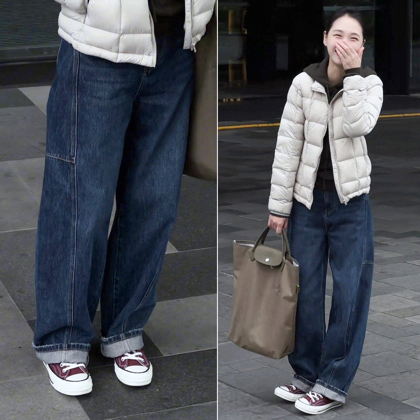 拉夏贝尔弯刀牛仔裤女裤子2025年冬季新款长裤宽松高腰加绒阔腿裤,淘宝优惠券,粉丝福利购,淘宝优惠卷