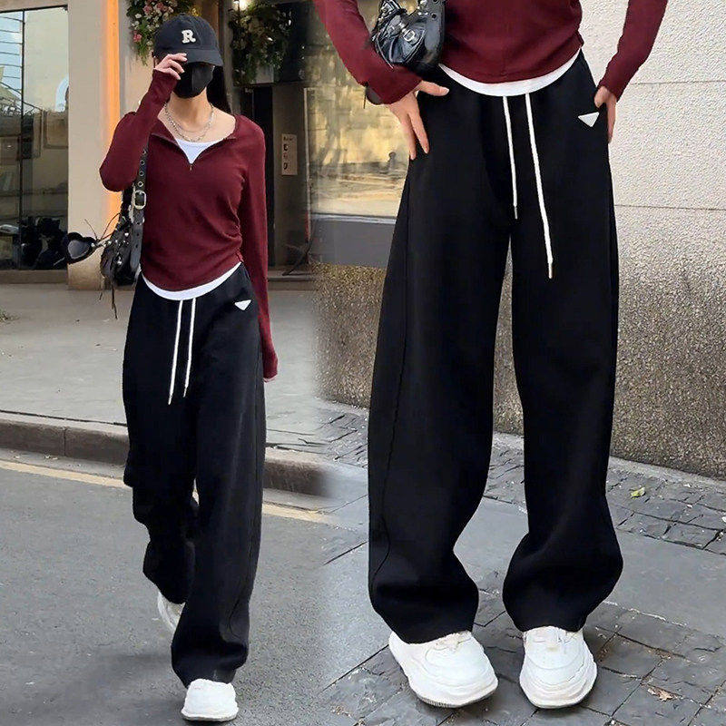 拉夏贝尔美式运动卫裤女秋冬2025新款慵懒风遮胯休闲香蕉阔腿裤子,淘宝优惠券,粉丝福利购,淘宝优惠卷