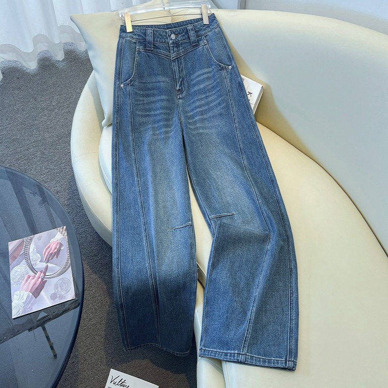 拉夏贝尔高级感阔腿牛仔裤女2026新款春季弯刀裤超好看版型拖地裤,淘宝优惠券,粉丝福利购,淘宝优惠卷