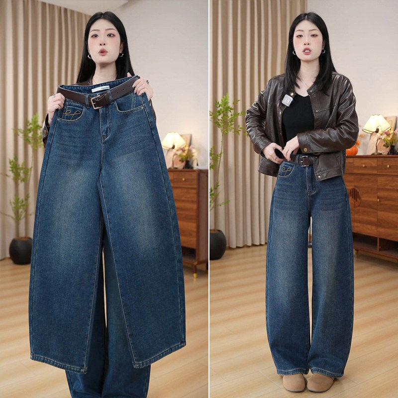 拉夏贝尔弯刀牛仔裤女裤子2026年春季超级好看的香蕉裤加绒阔腿裤,淘宝优惠券,粉丝福利购,淘宝优惠卷