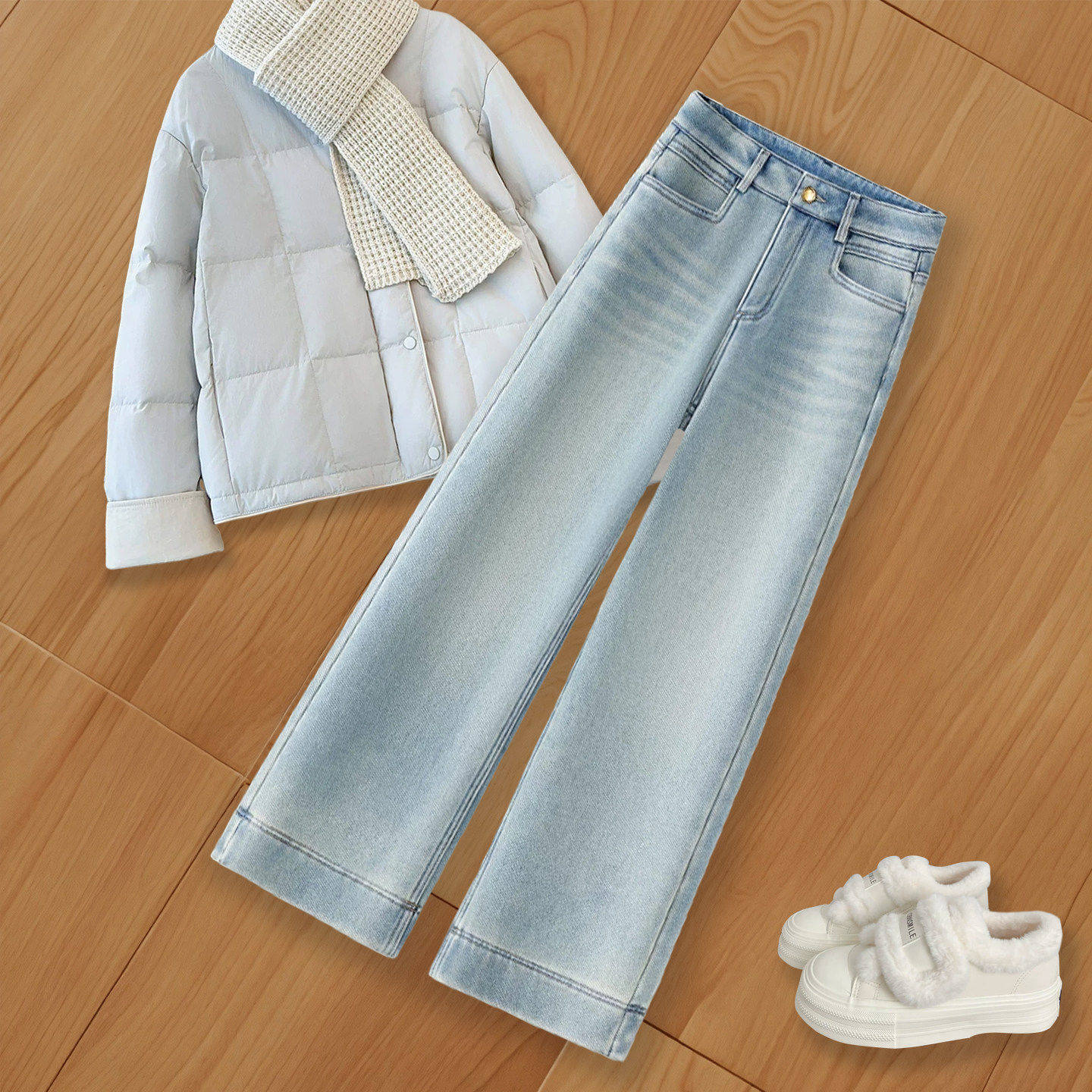 拉夏贝尔巨好看窄版直筒裤子粗腿宽胯阔腿裤2025新款加绒牛仔裤冬,淘宝优惠券,粉丝福利购,淘宝优惠卷