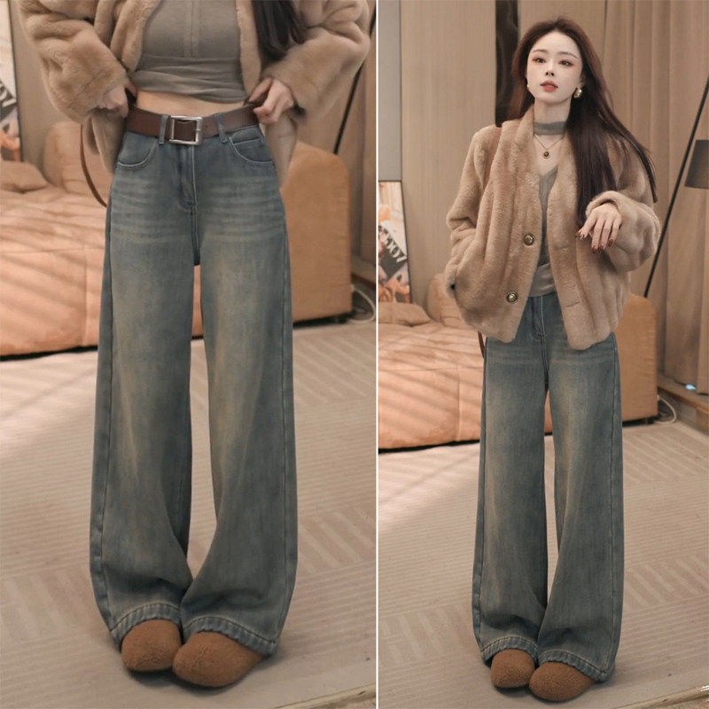 拉夏贝尔高腰牛仔裤女2026新款春季弯刀裤子春装小个子九分阔腿裤,淘宝优惠券,粉丝福利购,淘宝优惠卷