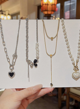 韩国新款珍珠爱心钛钢锁骨链