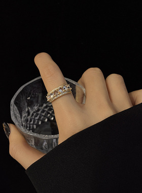 韩版闪锆复古开口戒指女款