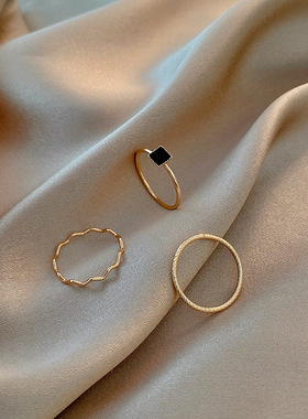 韩版个性黑锆石组合戒指女