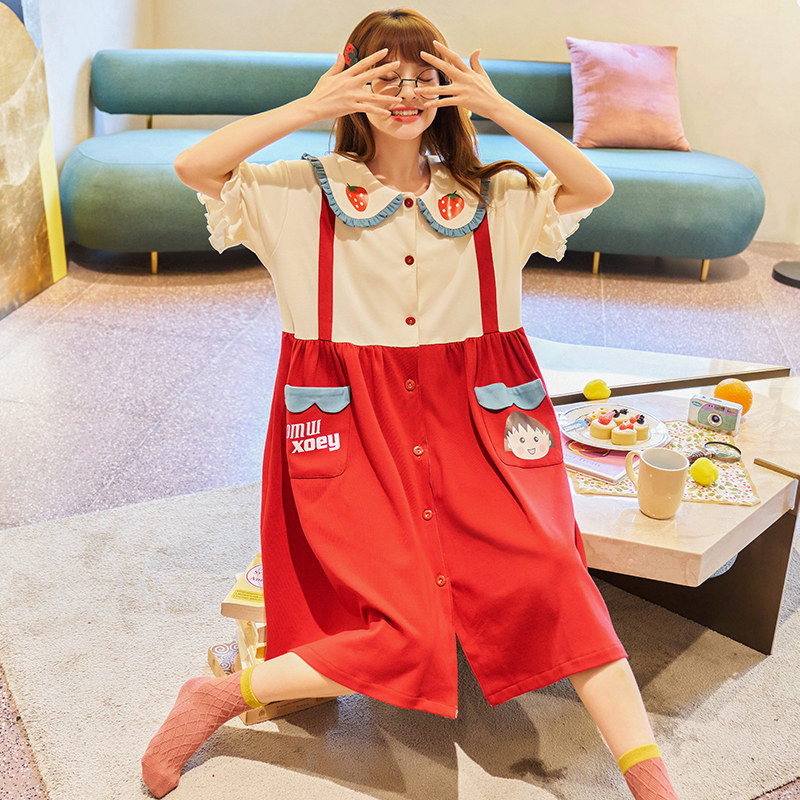 女春秋冬季纯棉长袖樱桃小丸子睡裙 缪黛睡裙