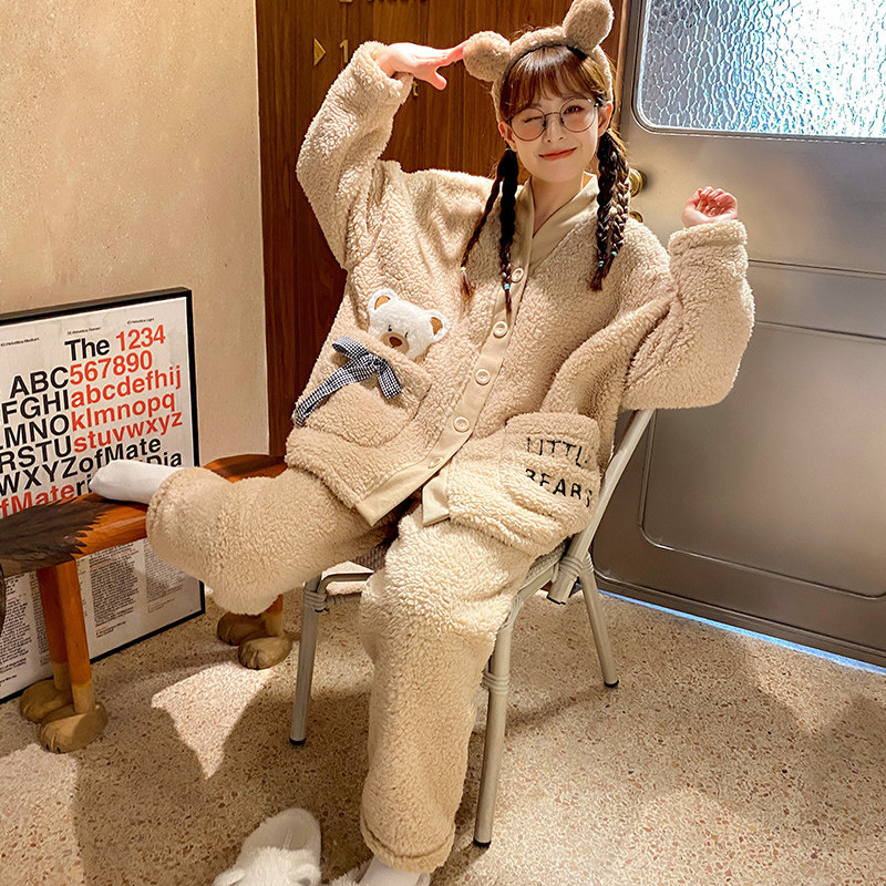 秋冬季加绒法兰绒2021年珊瑚绒睡衣 缪黛睡衣/家居服套装