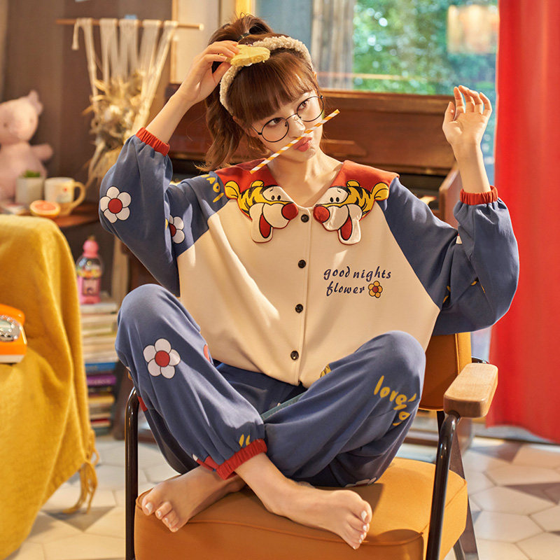 春秋季纯棉长袖长裤两件套装睡衣 缪黛睡衣/家居服套装