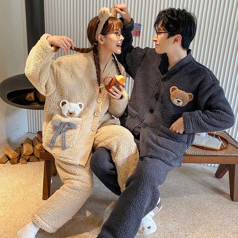 珊瑚绒情侣秋冬季款加绒男士睡衣 缪黛睡衣/家居服套装