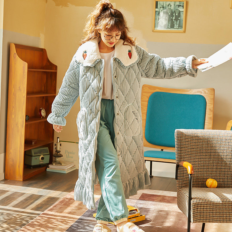 秋冬季三层夹棉珊瑚绒可爱甜美睡袍 缪黛睡袍/浴袍