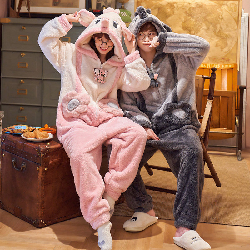 珊瑚绒情侣连体秋冬季款可爱睡衣 缪黛睡衣/家居服套装