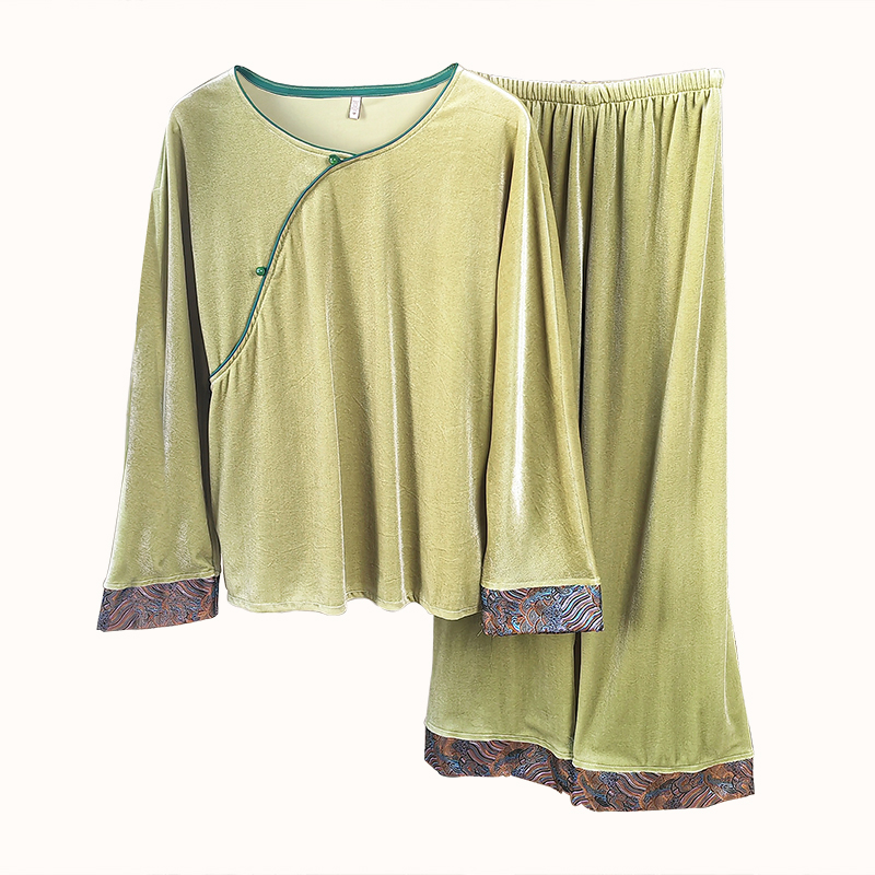 金丝绒睡衣女士秋冬季长袖套装复古国风家居服套头春季薄款可外穿,淘宝优惠券,粉丝福利购,淘宝优惠卷