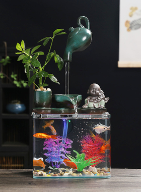 流水循环鱼缸摆件喷泉加湿器客厅办公室招财创意玻璃鱼缸开业礼品