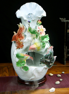 摆件桌面鱼缸万盛达陶瓷招财复古