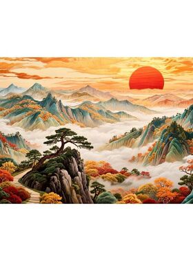 日出东方山水风景装饰贴画玄关客厅卧室沙发背景办公室自粘贴画