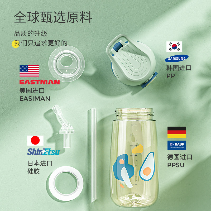 小袋鼠巴布宝宝ppsu防摔直饮吸管杯 小袋鼠巴布米迪水杯
