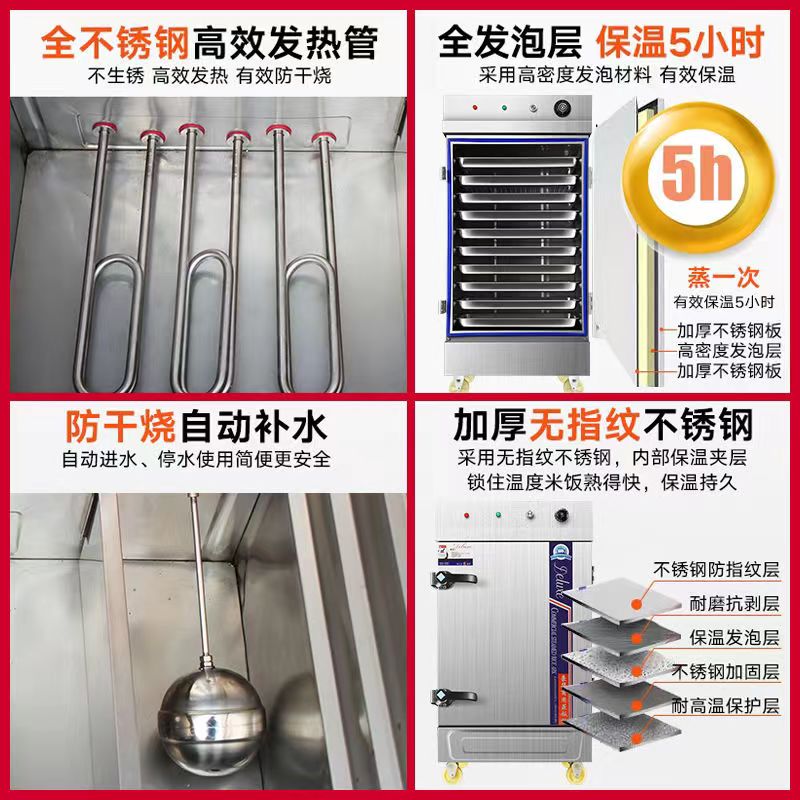 乐宇蒸饭柜商用蒸饭箱小型家用蒸饭机4盘6盘全自动燃气电热蒸饭车-图3