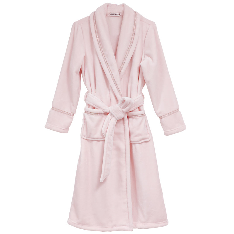家尼斯冬加厚加长款珊瑚绒粉色睡袍 家尼斯睡袍/浴袍