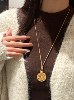 古法沙金八宝罗盘金刚杵随身佛吊坠项链女配饰秋冬毛衣链长款饰品