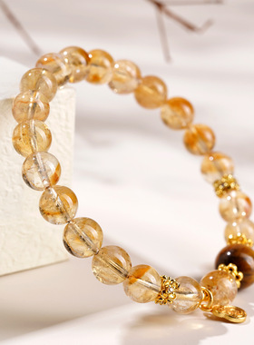 批发天然水晶黄塔晶黄虎眼手链一手富贵时尚原创国潮女款发彩手串