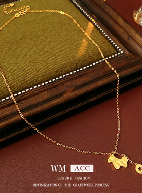 真金电镀小马铜钱吊坠项链时尚个性冷淡风锁骨链气质复古百搭饰品