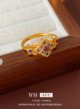 中古vintage菱形花朵戒指小众感百搭食指戒时尚复古小众饰品