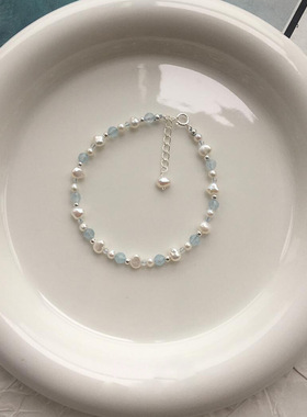 天然淡水珍珠海蓝宝手链轻奢小众手串女高级感不掉色串珠手饰批发
