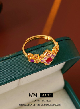 中古vintage花朵镂空戒指时尚复古精致百搭食指戒设计感小众手饰