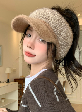 毛圈保暖空顶帽冬季韩系可扎高马尾毛线帽元气甜美简约帽子女款
