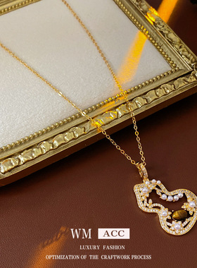 锆石虎眼石葫芦镂空珍珠项链新中式复古气质毛衣链轻奢感项饰