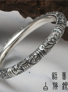 做旧手环银藏八宝足银999藏八宝汉八宝手工复古手镯高工艺民族风