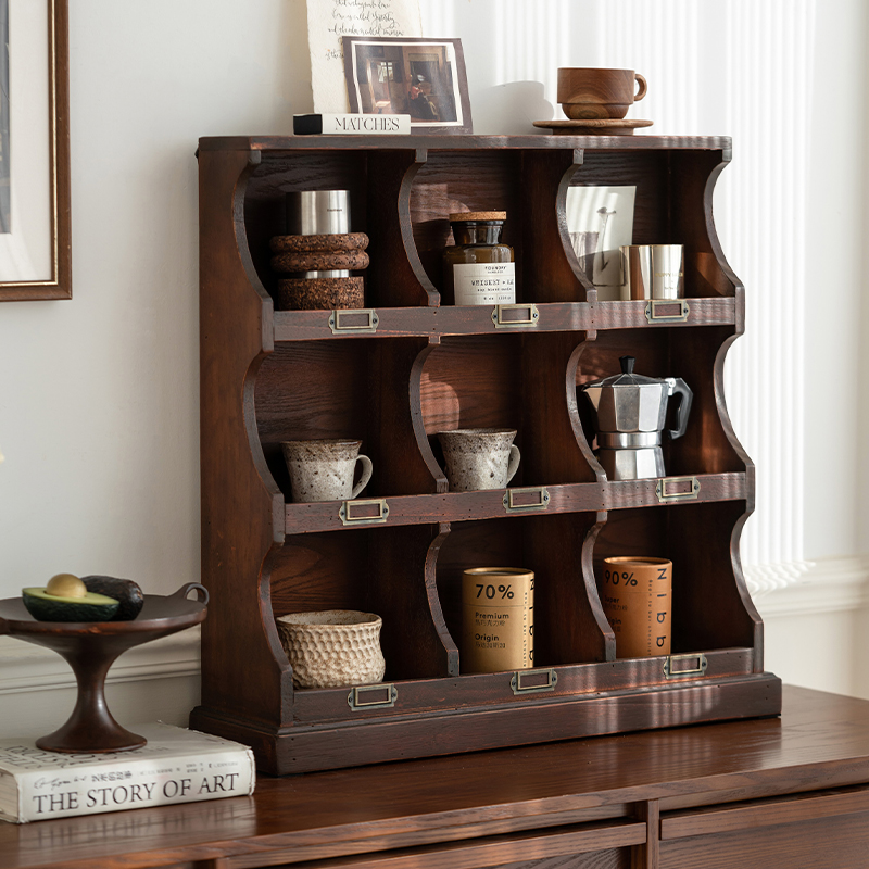 润家家居中古轻奢实木客厅装饰柜卧室桌面置物架收纳展示柜杯架 - 图0