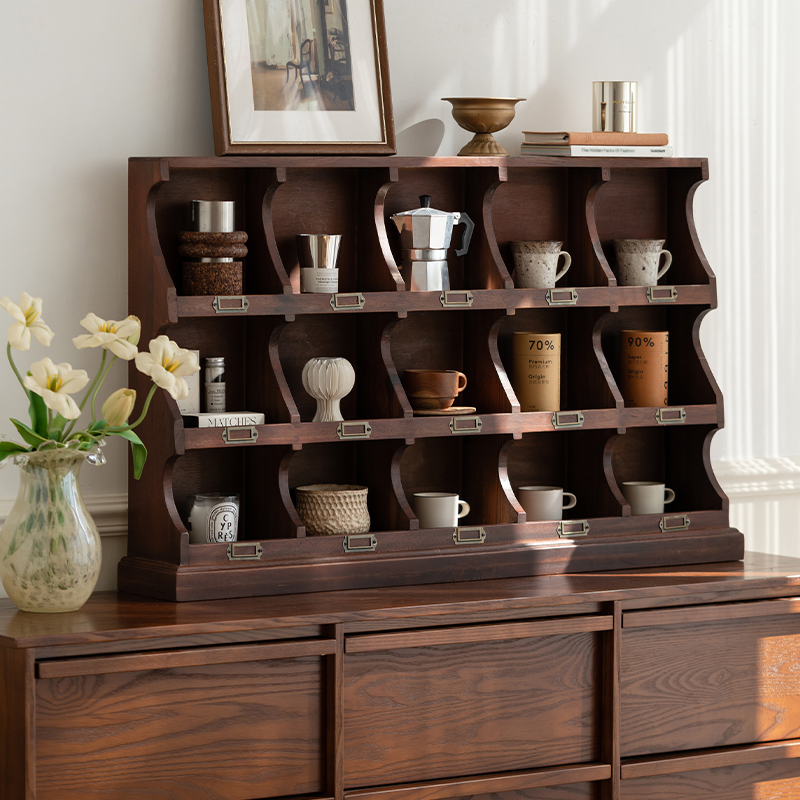 润家家居中古轻奢实木客厅装饰柜卧室桌面置物架收纳展示柜杯架 - 图1