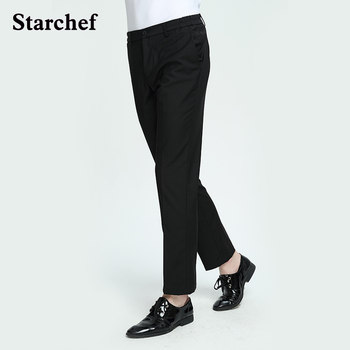 Chef work pants men's summer universal elastic waist cleaning pants security waiter kitchen restaurant ສີດໍາ