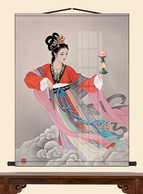 华山三圣母画像华岳三娘宝莲灯人物挂画书房客厅卷轴画来图定制