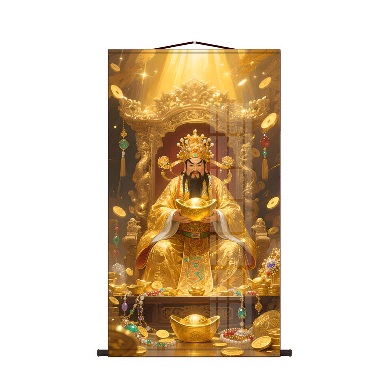 财神爷画像书房玄关挂画客厅装饰字画走廊沙发背景墙丝绸卷轴画,淘宝优惠券,粉丝福利购,淘宝优惠卷