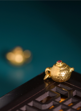 足金手工錾刻古法黄金茶壶把把胡