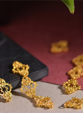 足金錾刻黄金福寿如意配链