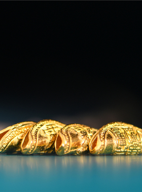 足金手工錾刻古法黄金雨渐耳