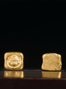 手工錾刻古法黄金弥勒佛方形隔珠