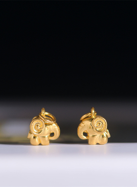 足金手工錾刻古法黄金小象吊坠