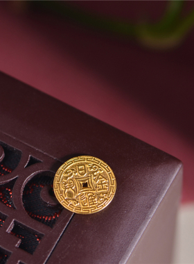 手工錾刻黄金古钱币招财进宝