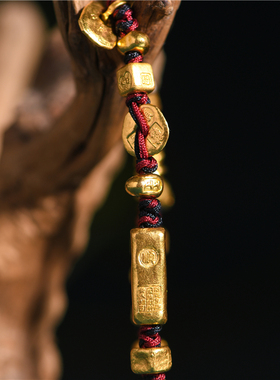 手工錾刻古法吉言金饼锤纹手串