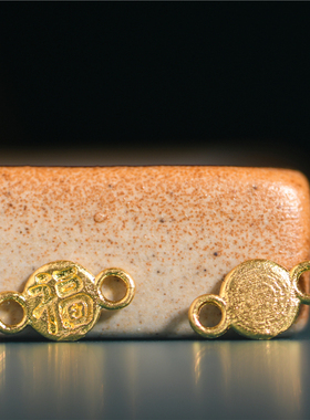 手工錾刻古法黄金双耳福字隔珠