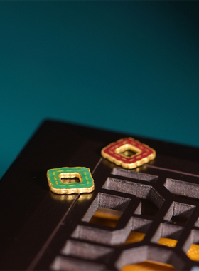 足金珐琅烧蓝方形回纹如意隔珠