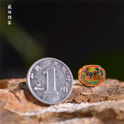 藏珠饰家 足金珐琅烧蓝鸳鸯双喜宫廷造办古法黄金手链吊坠配饰 - 图2