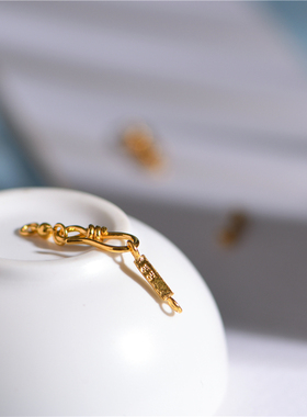 手工錾刻古法黄金吉言金扣头