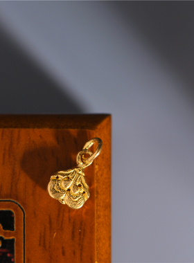 手工錾刻古法黄金福禄双生小吊坠