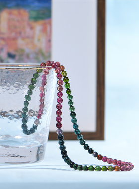 无优化碧玺圆珠手串糖果色手串